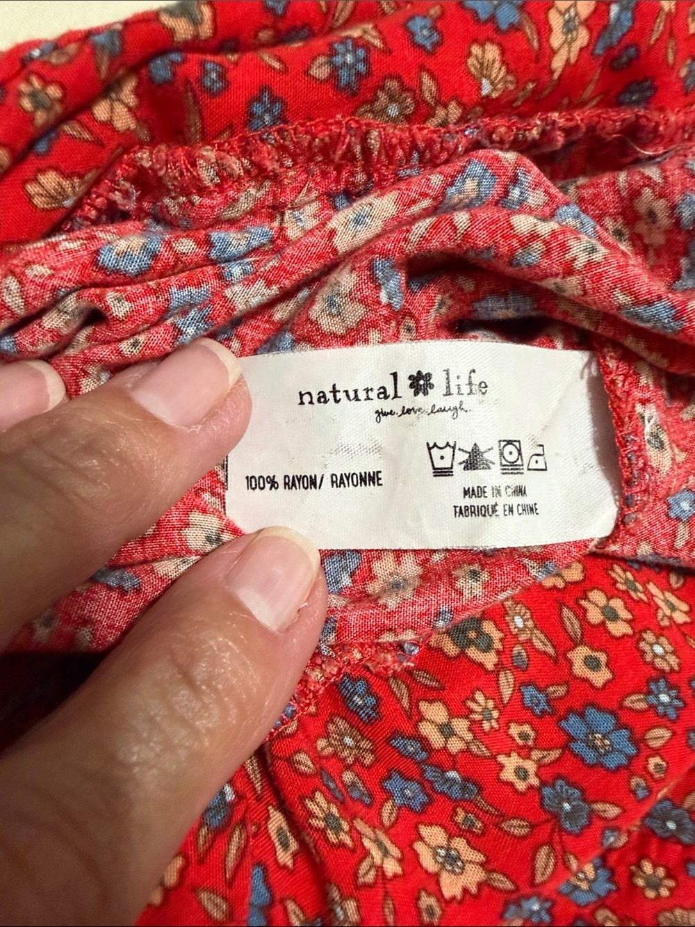 NATURAL LIFE Red & Blue Floral Wide-Leg Spaghetti-Strap Boho Jumpsuit, Size S. - Picture 10 of 14